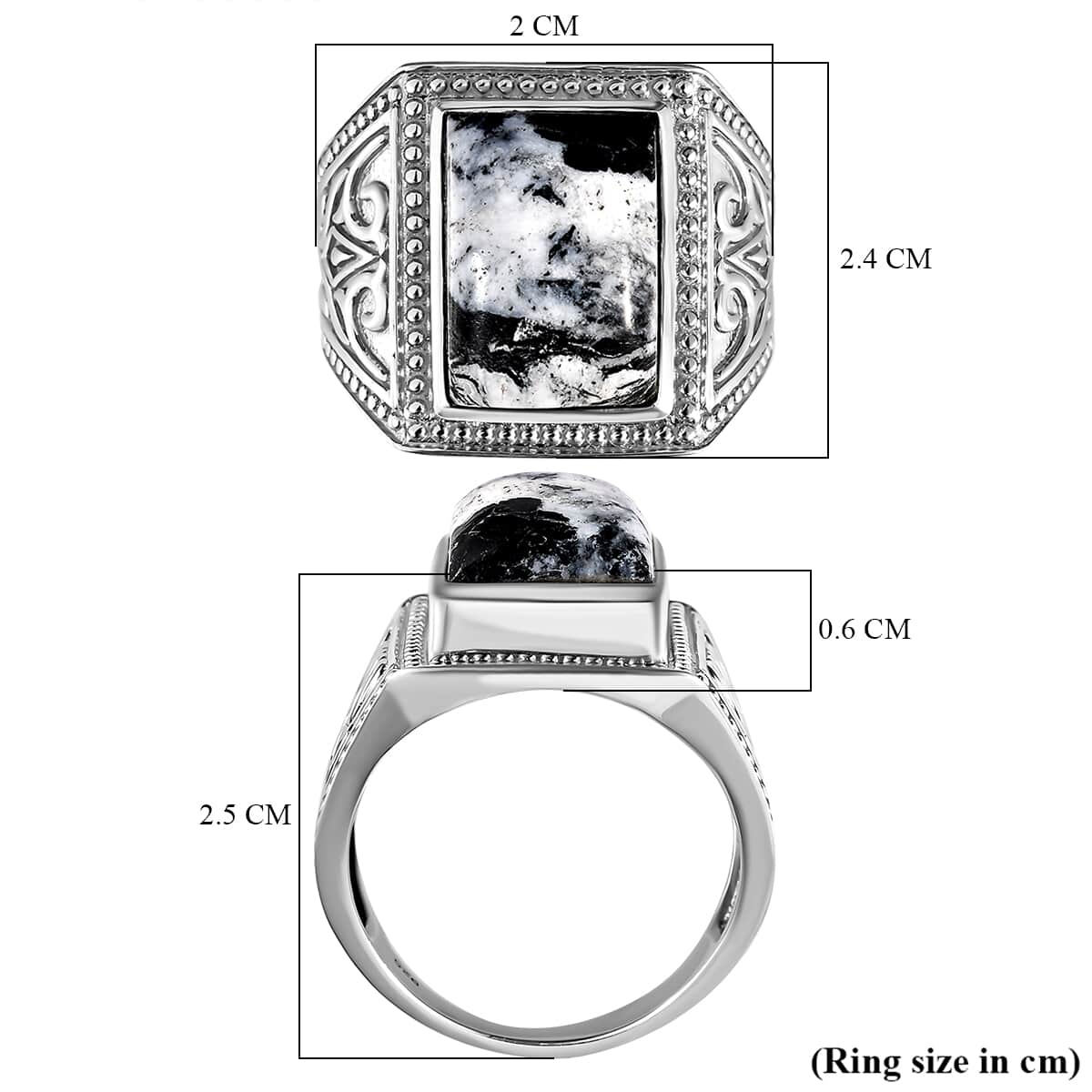 American Natural White Buffalo Men's Ring in Platinum Over Sterling Silver 8 Grams 7.50 ctw image number 5