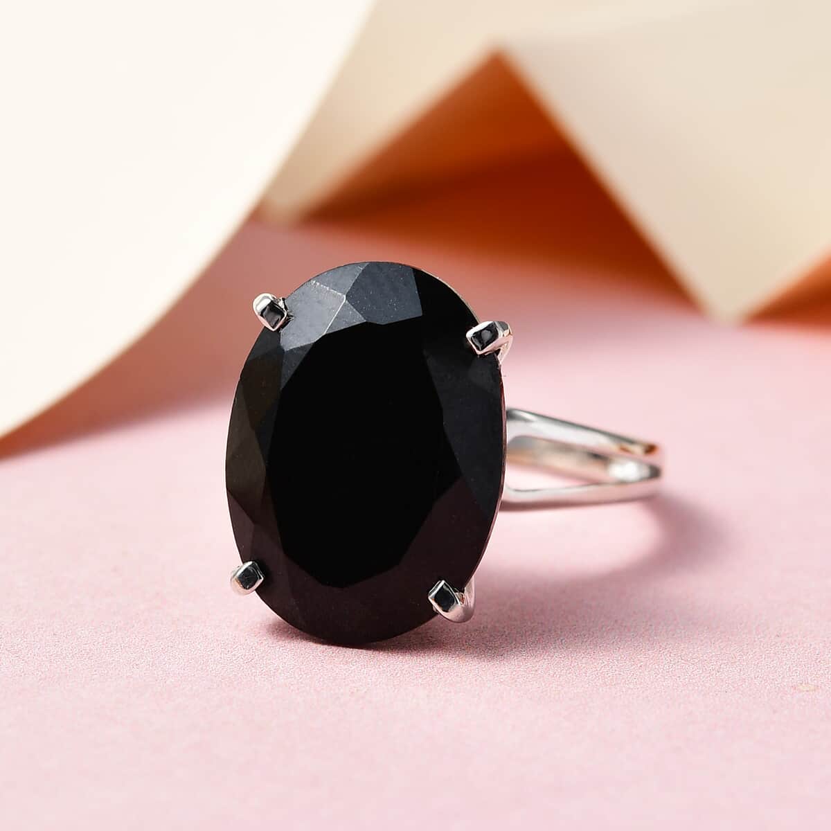 Australian Black Tourmaline Solitaire Ring in Platinum Over Sterling Silver 10.60 ctw image number 1