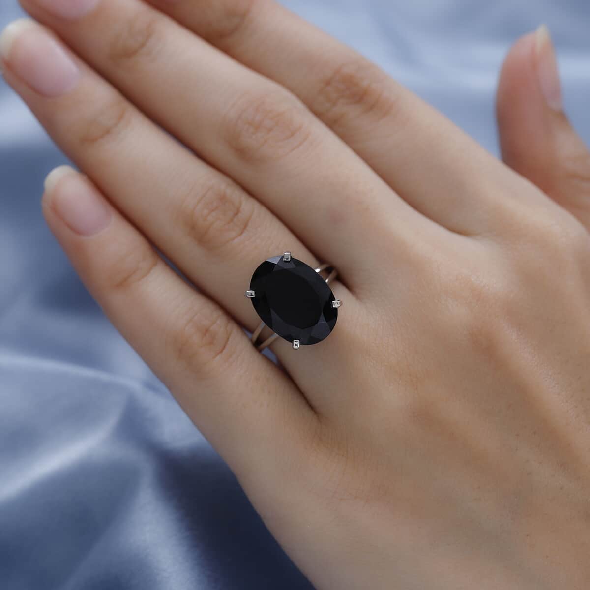 Australian Black Tourmaline Solitaire Ring in Platinum Over Sterling Silver (Size 10.0) 10.60 ctw image number 2