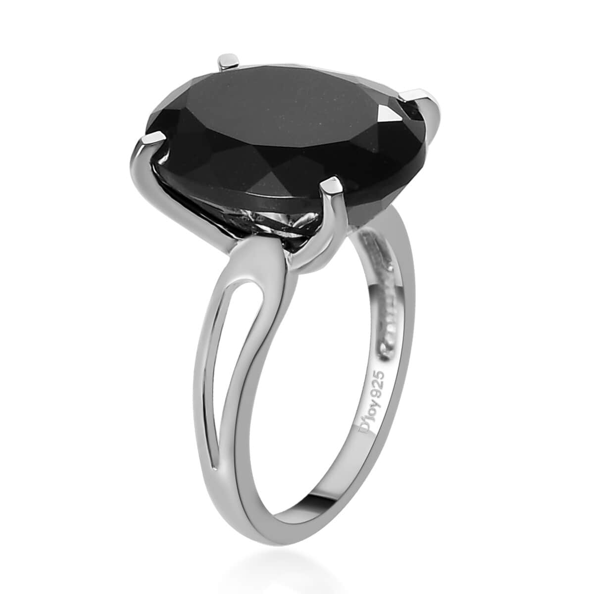 Australian Black Tourmaline Solitaire Ring in Platinum Over Sterling Silver (Size 10.0) 10.60 ctw image number 3