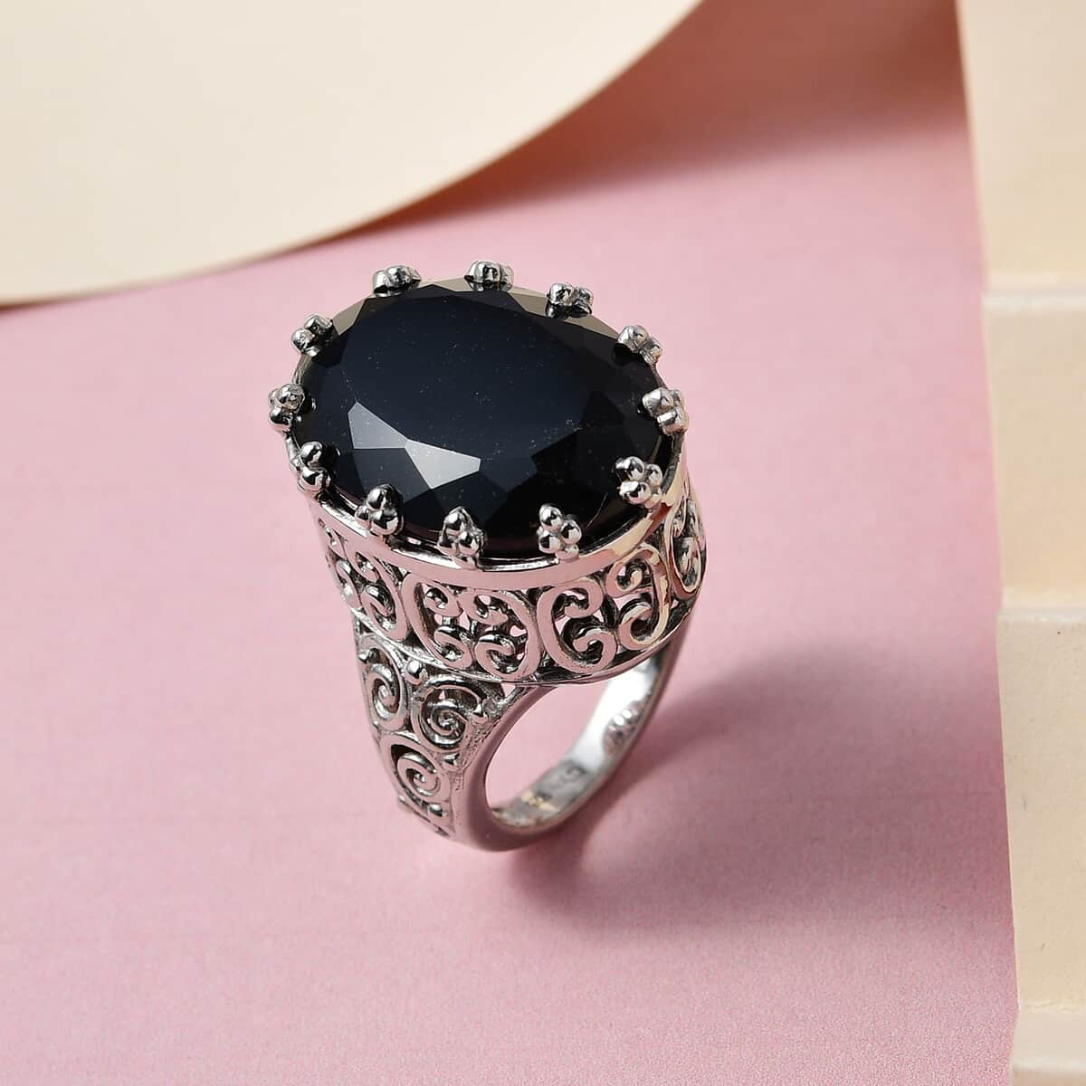 Australian Black Tourmaline Solitaire Ring in Platinum Over Sterling Silver (Size 8.0) 20.50 ctw image number 1