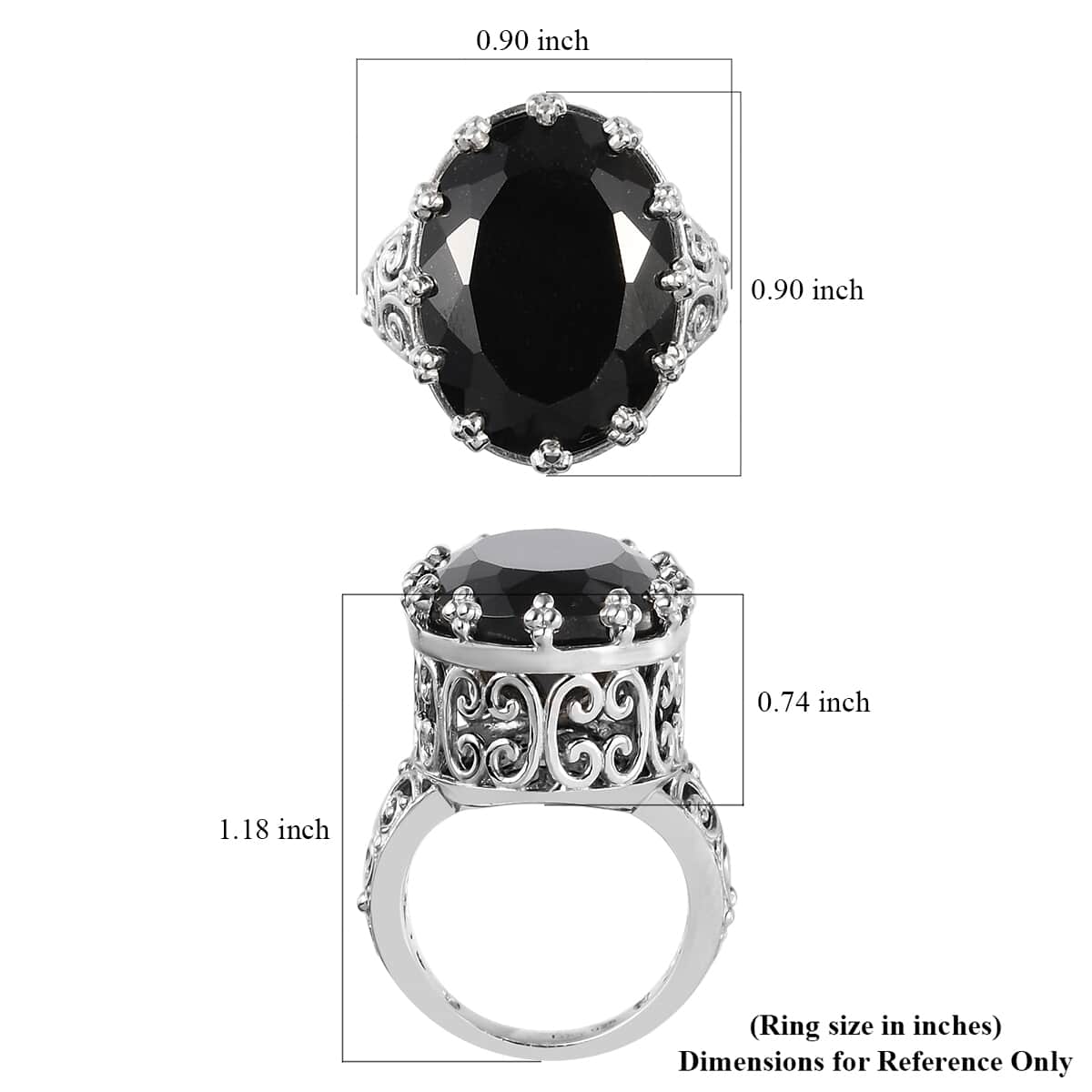 Australian Black Tourmaline Solitaire Ring in Platinum Over Sterling Silver (Size 8.0) 20.50 ctw image number 4