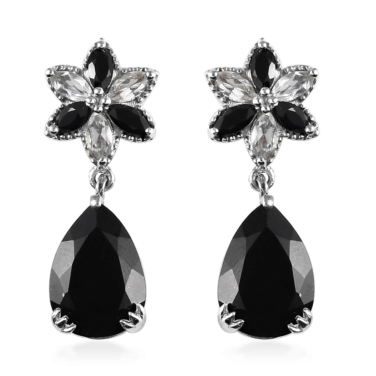 Australian Black Tourmaline and Multi Gemstone Dangle Earrings in Platinum Over Sterling Silver 14.00 ctw image number 0