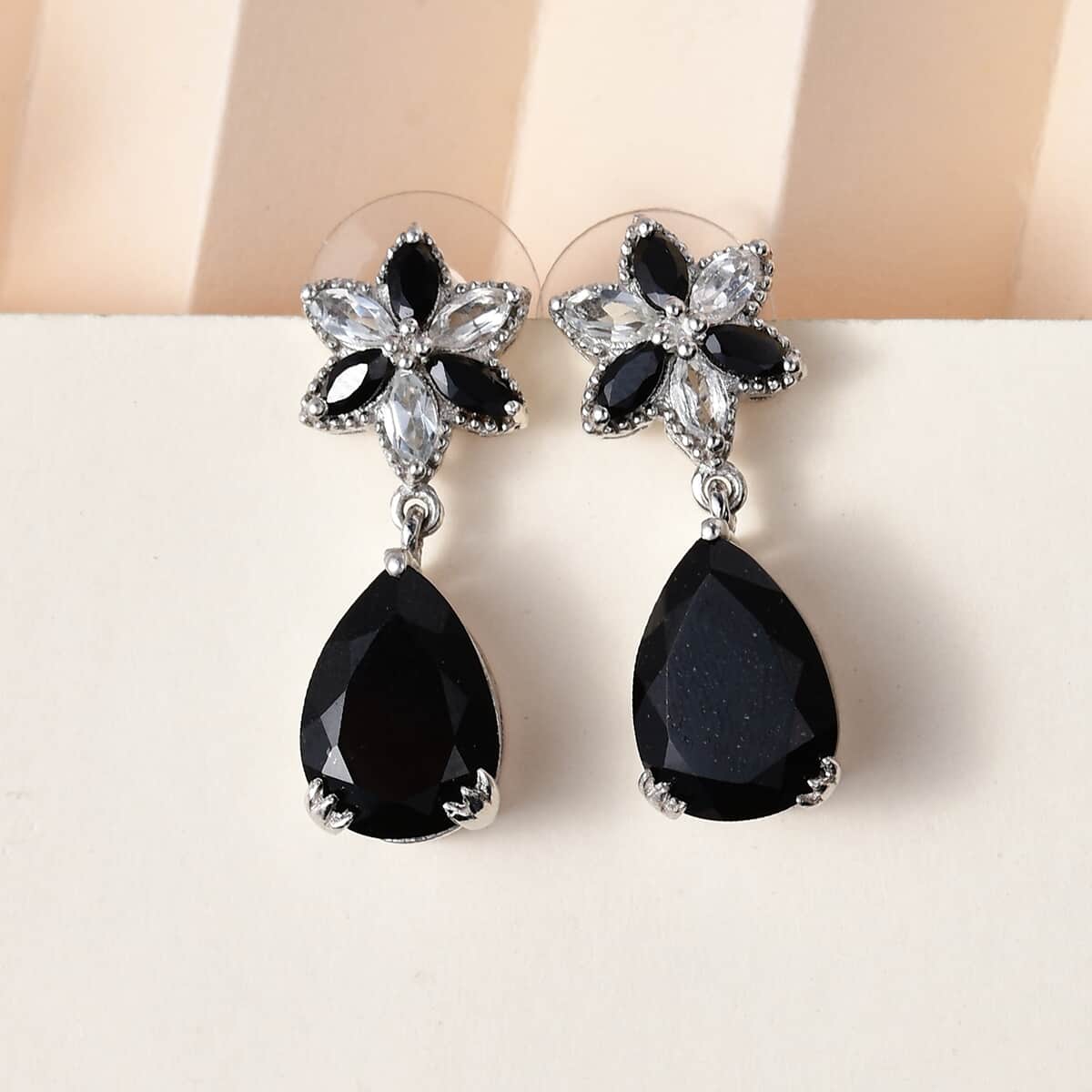 Australian Black Tourmaline and Multi Gemstone Dangle Earrings in Platinum Over Sterling Silver 14.00 ctw image number 1