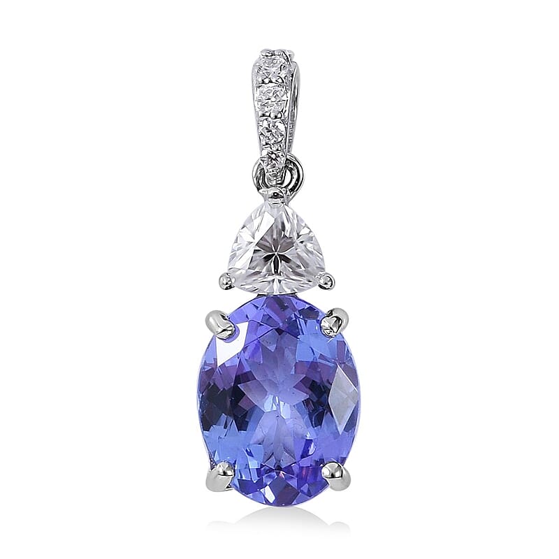 Luxoro 10K White Gold Premium Tanzanite and Moissanite Pendant 2.30 ctw