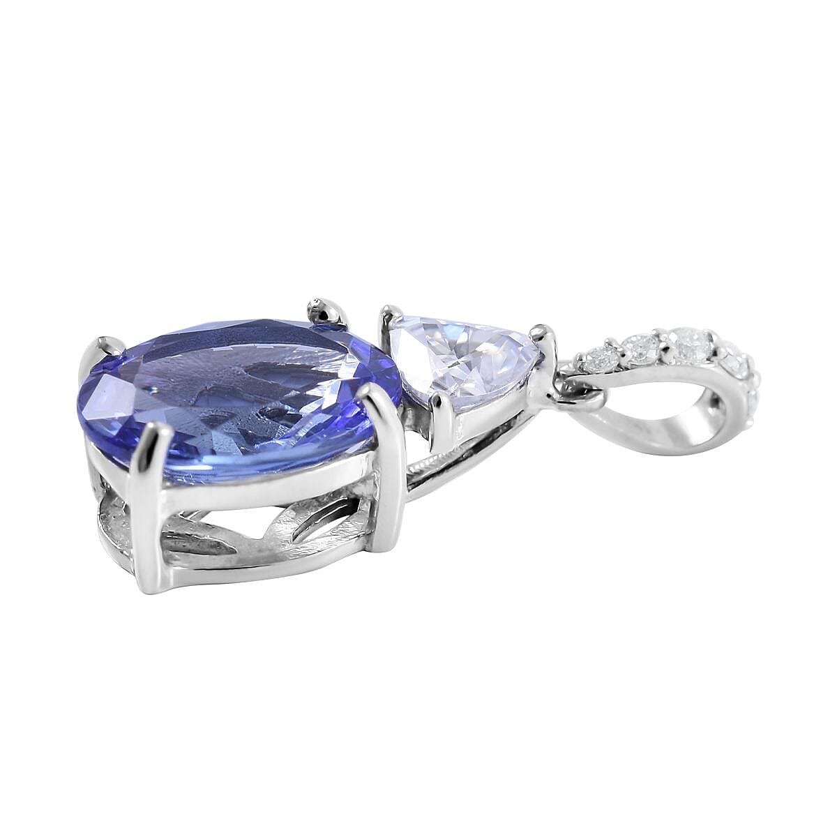 Luxoro 10K White Gold Premium Tanzanite and Moissanite Pendant 2.30 ctw image number 2