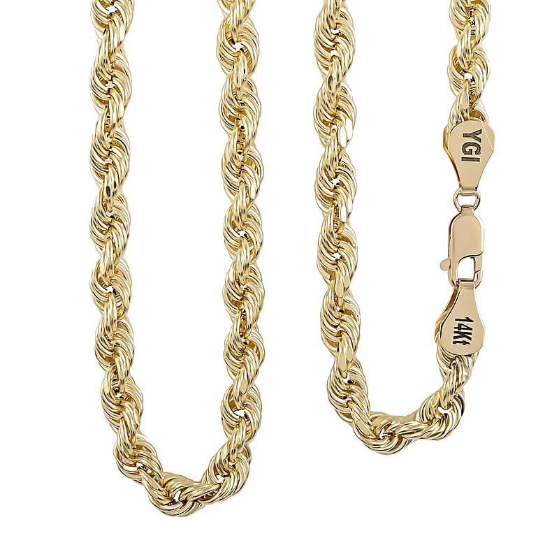 14K Yellow Gold 8mm Diamond-Cut Rope Chain Necklace 26 Inches 30.75 Grams