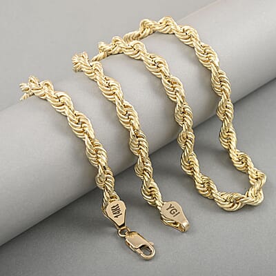 14K Yellow Gold 8mm Diamond-Cut Rope Chain Necklace 26 Inches 30.75 Grams