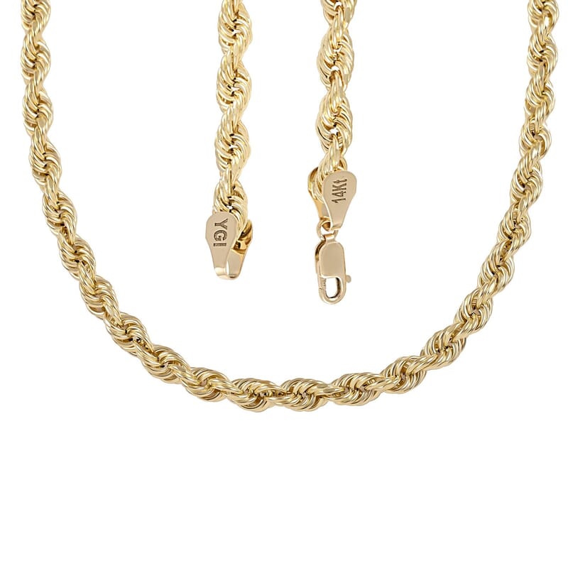 14K Yellow Gold 8mm Diamond-Cut Rope Chain Necklace 26 Inches 30.75 Grams