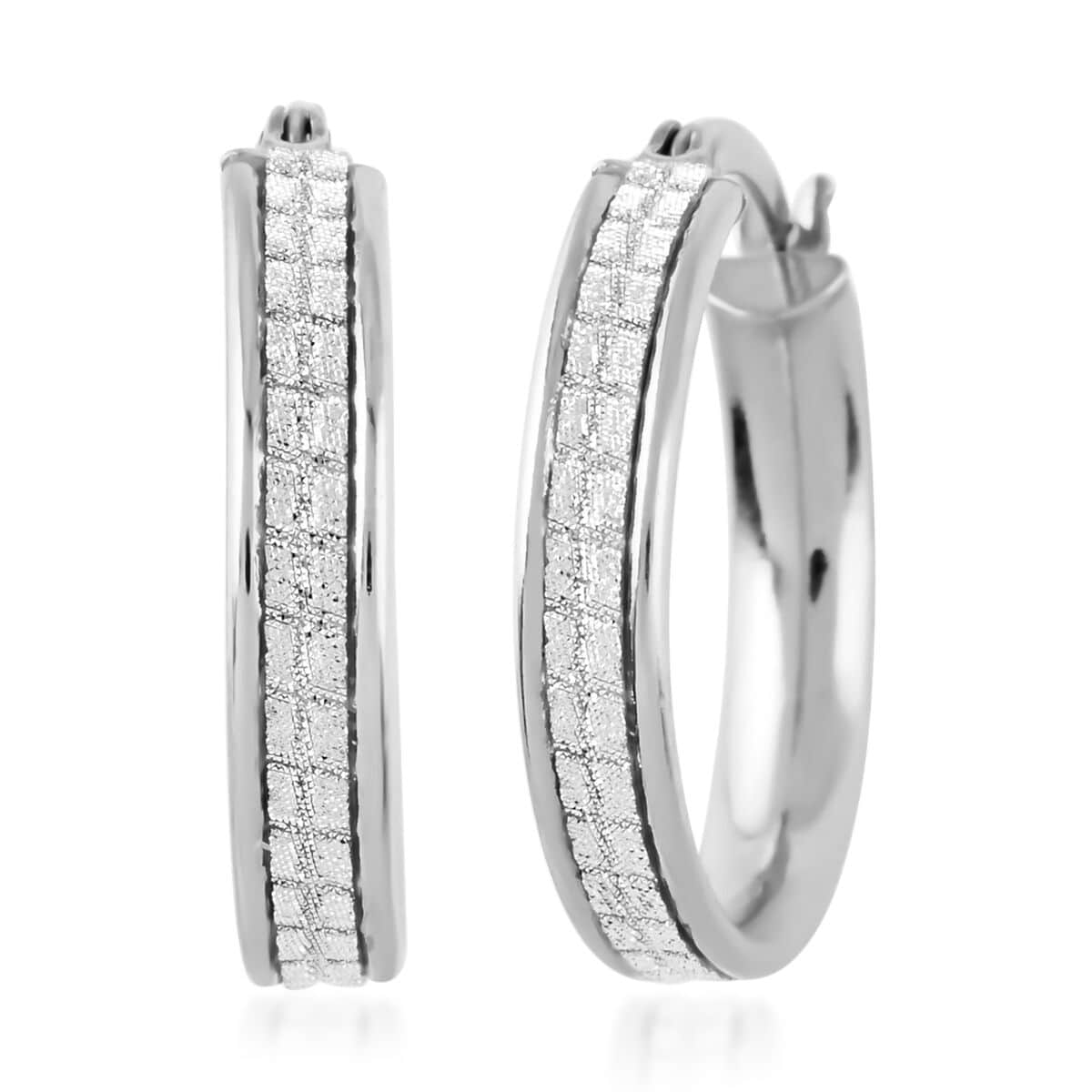 Buy Rhodium Over Sterling Silver Stardust Hoop Earrings 2.40 Grams at ...