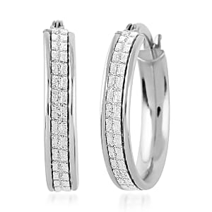 Rhodium Over Sterling Silver Stardust Hoop Earrings 2.40 Grams
