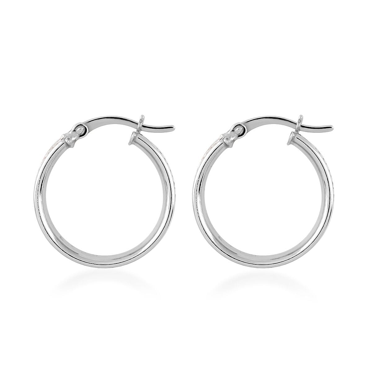 Rhodium Over Sterling Silver Stardust Hoop Earrings 2.40 Grams image number 3