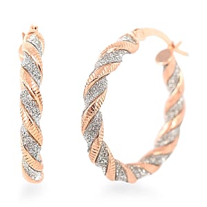14K Rose Gold Over Sterling Silver Twisted Stardust Hoop Earrings 3.30 Grams
