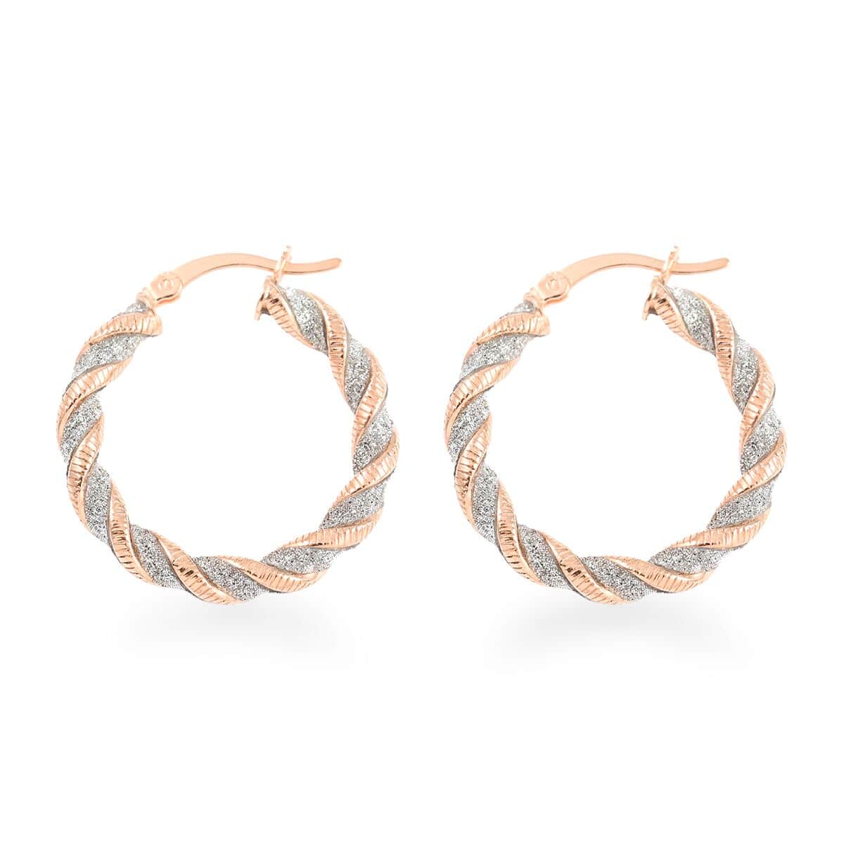 14K RG Over Sterling Silver Twisted Stardust Hoop Earrings (3.30 g) image number 3