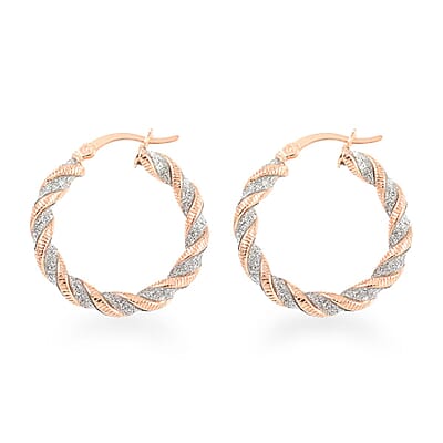 14K Rose Gold Over Sterling Silver Twisted Stardust Hoop Earrings 3.30 Grams