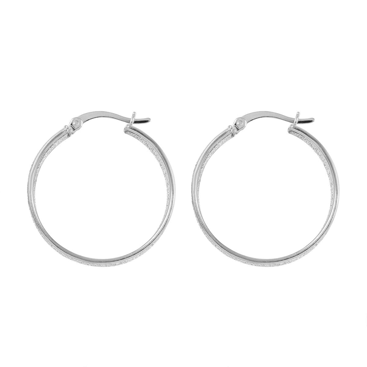 Rhodium Over Sterling Silver Stardust Hoop Earrings 3.90 Grams image number 3