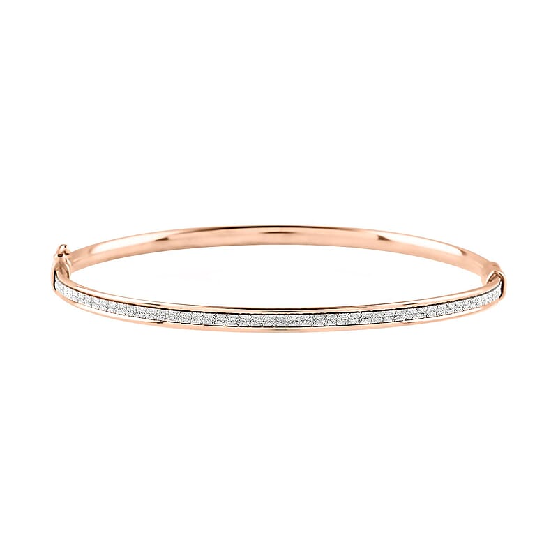 Stardust Bangle Bracelet | 14K Rose Gold Over Sterling Silver Bangle Bracelet | Stardust Bangle | Silver Bangle Bracelet (7.00 In) 5.9 Grams