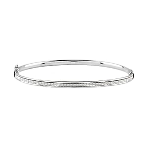 Stardust Bangle Bracelet , Rhodium Over Sterling Silver Bangle Bracelet , Stardust Bangle , Silver Bangle Bracelet (7.00 In) 5.9 Grams