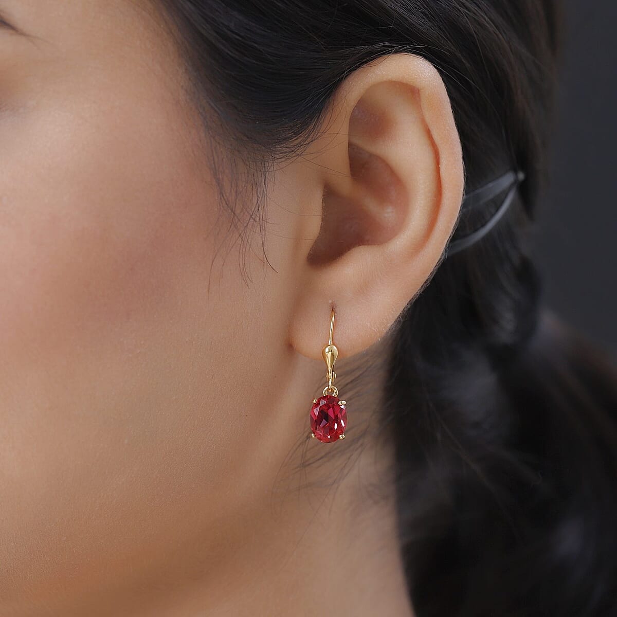 Lab Created Padparadscha Sapphire Lever Back Earrings in Vermeil Yellow Gold Over Sterling Silver 5.35 ctw image number 2