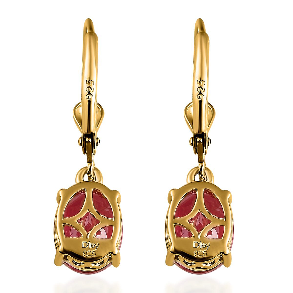 Lab Created Padparadscha Sapphire Lever Back Earrings in Vermeil Yellow Gold Over Sterling Silver 5.35 ctw image number 3