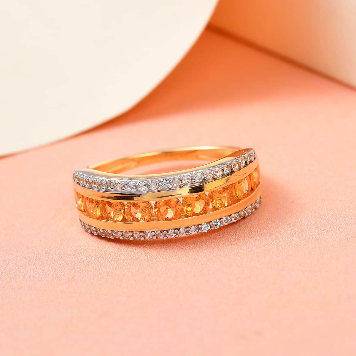 Premium Viceroy Spessartine Garnet and Natural White Zircon Band Ring in Vermeil YG Over Sterling Silver 1.70 ctw image number 1