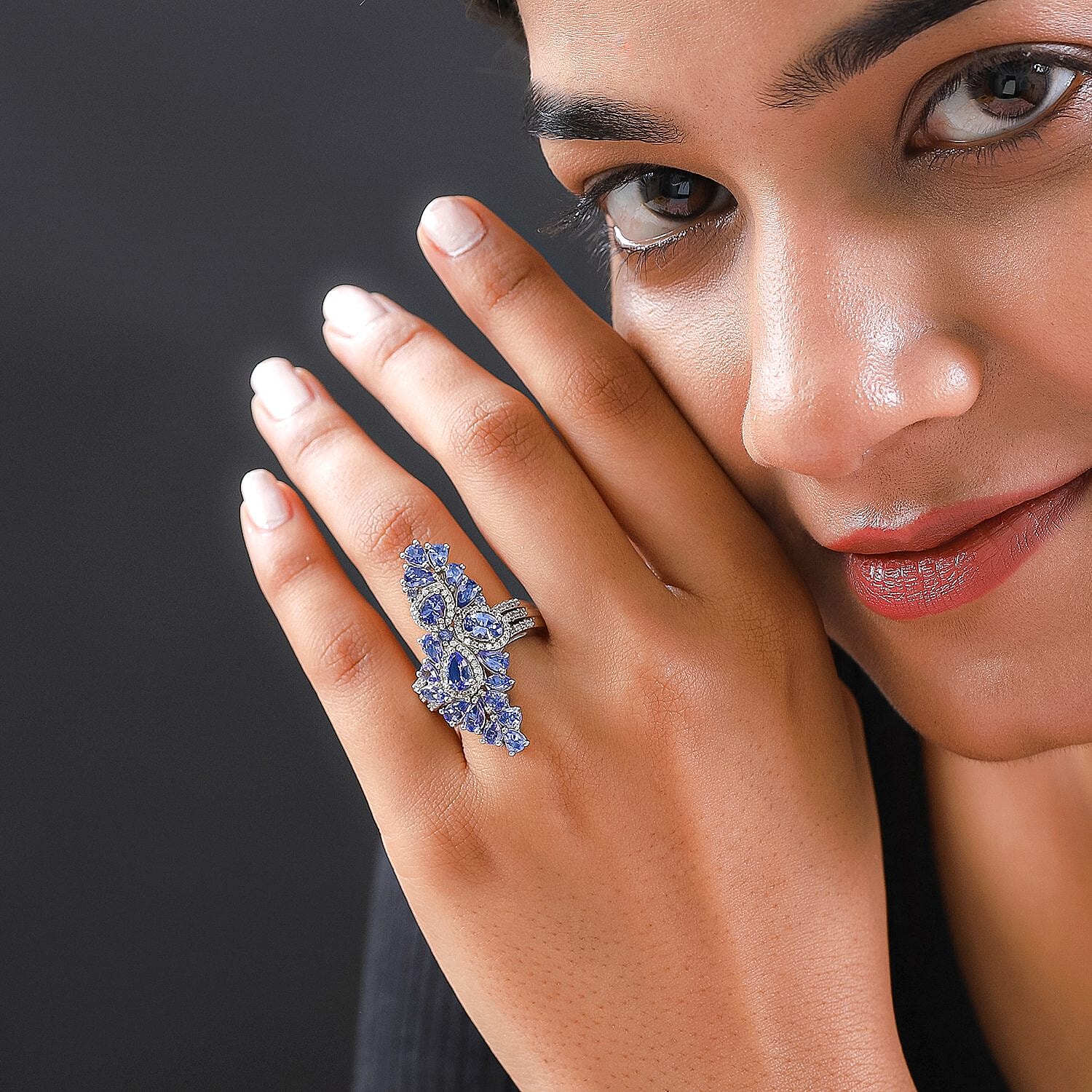 Tanzanite and White Zircon 5.08 ctw Ring in Platinum Over Sterling Silver (Size 6.5)