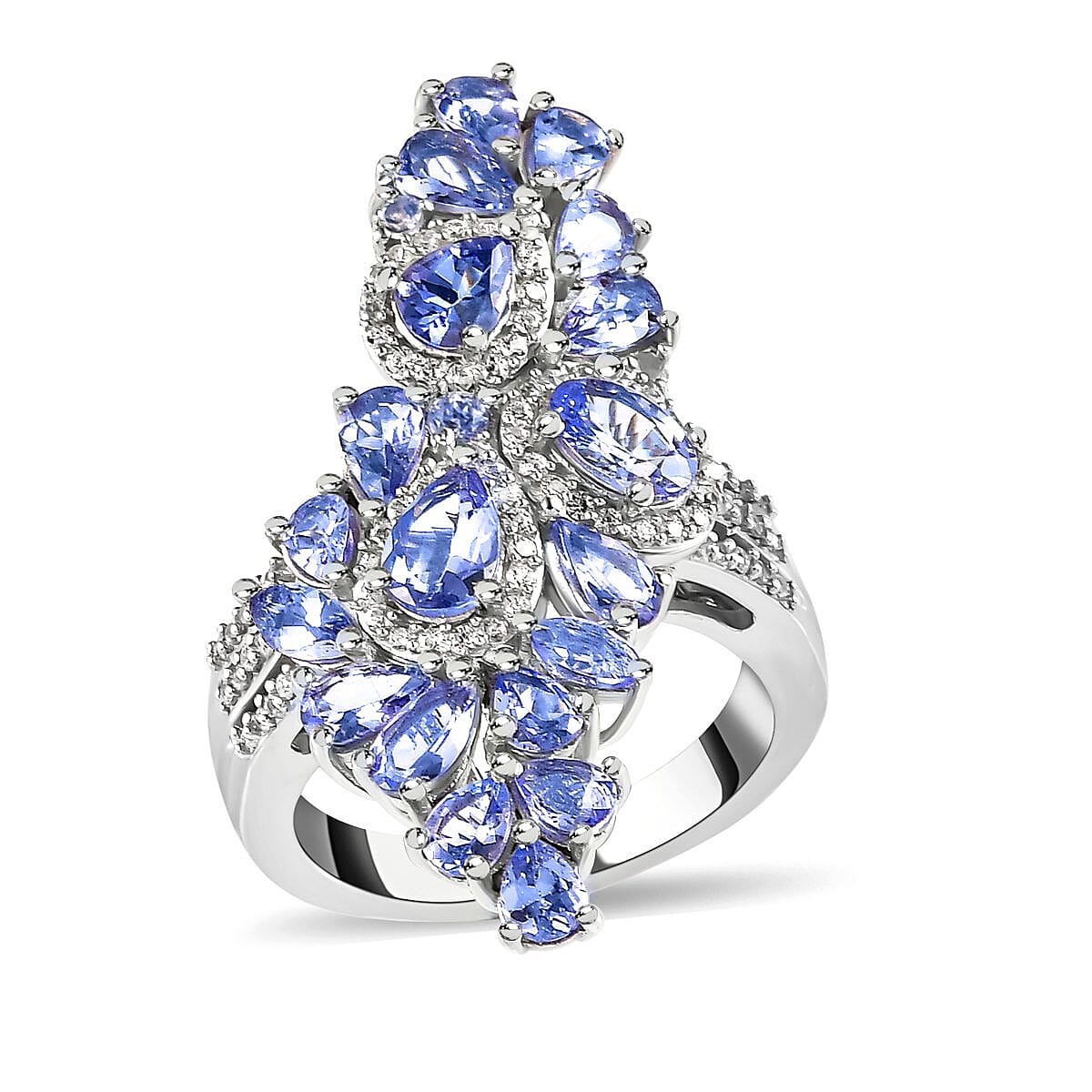 Tanzanite and White Zircon 5.08 ctw Ring in Platinum Over Sterling Silver (Size 6.5)