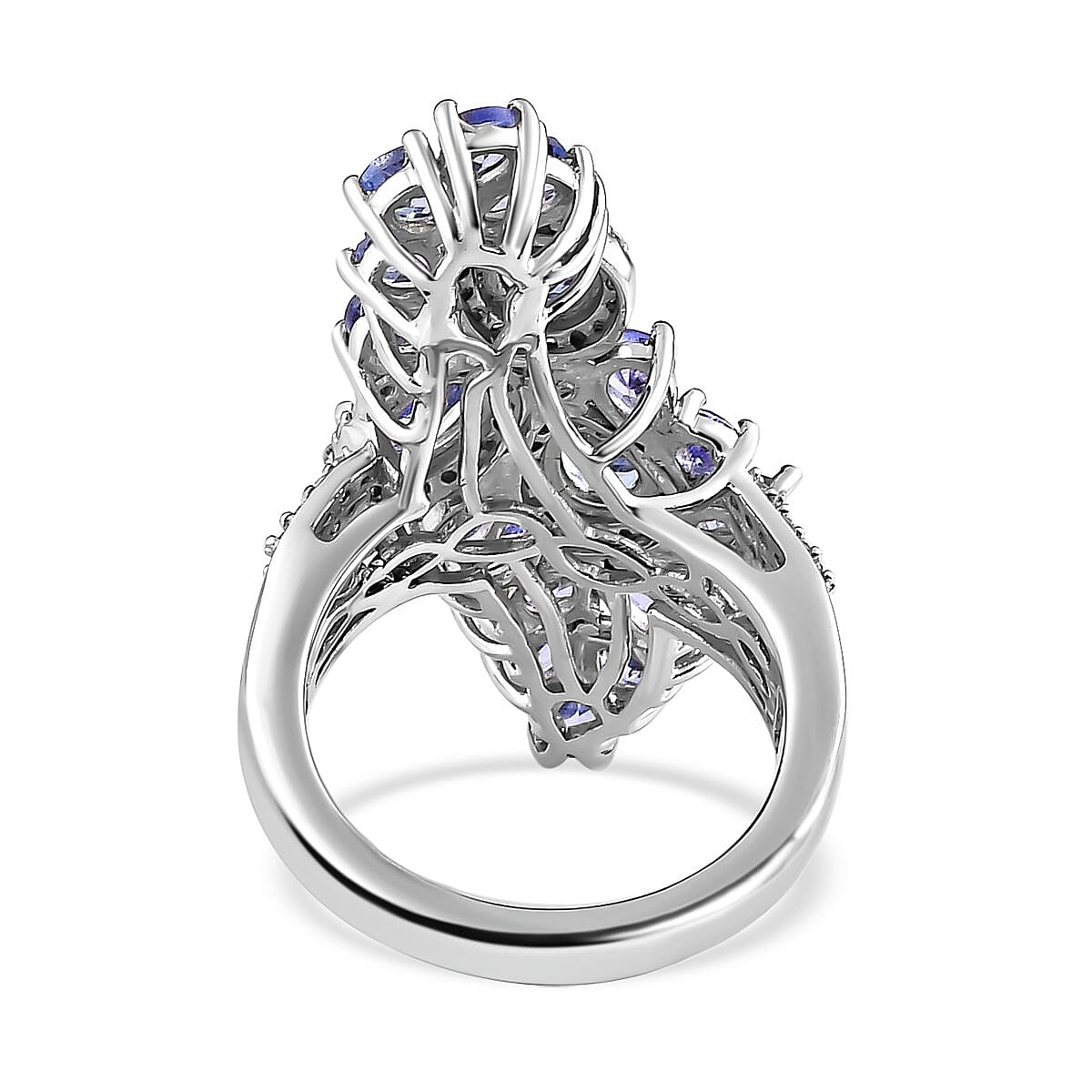 Tanzanite and White Zircon 5.08 ctw Ring in Platinum Over Sterling Silver (Size 6.5)