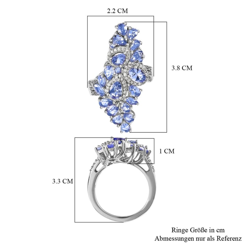 Tanzanite and White Zircon 5.08 ctw Ring in Platinum Over Sterling Silver (Size 6.5)