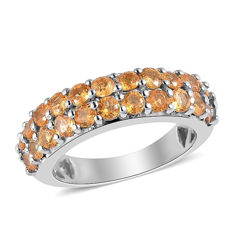 Premium Viceroy Spessartine Garnet Double Row Band Ring in Platinum Over Sterling Silver (Size 10.0) 1.85 ctw