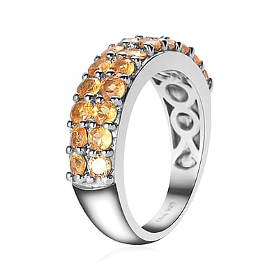 Premium Viceroy Spessartine Garnet Double Row Band Ring in Platinum Over Sterling Silver (Size 10.0) 1.85 ctw
