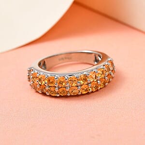 Premium Viceroy Spessartine Garnet Double Row Band Ring in Platinum Over Sterling Silver (Size 6.0) 1.85 ctw