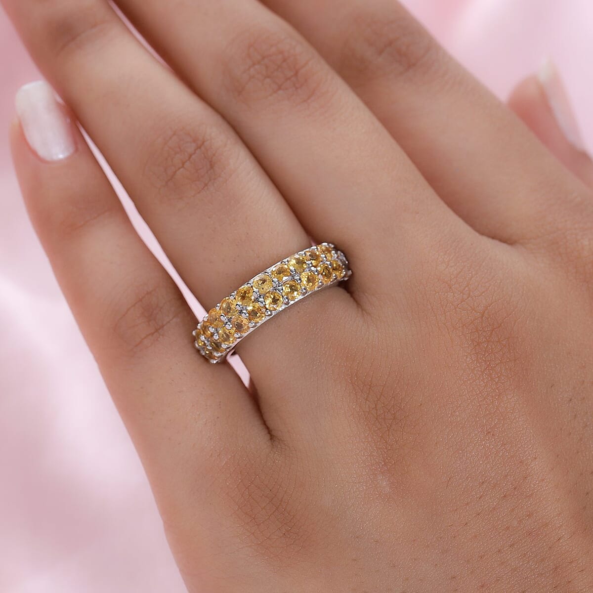 Premium Viceroy Spessartine Garnet Double Row Band Ring in Platinum Over Sterling Silver (Size 6.0) 1.85 ctw image number 2