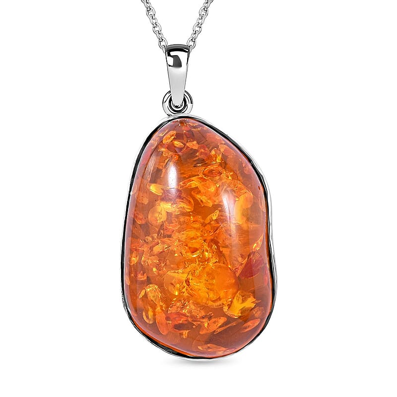 Baltic Amber Pendant without Chain in Platinum Over Sterling Silver