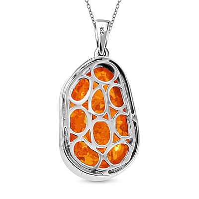Baltic Amber Pendant without Chain in Platinum Over Sterling Silver