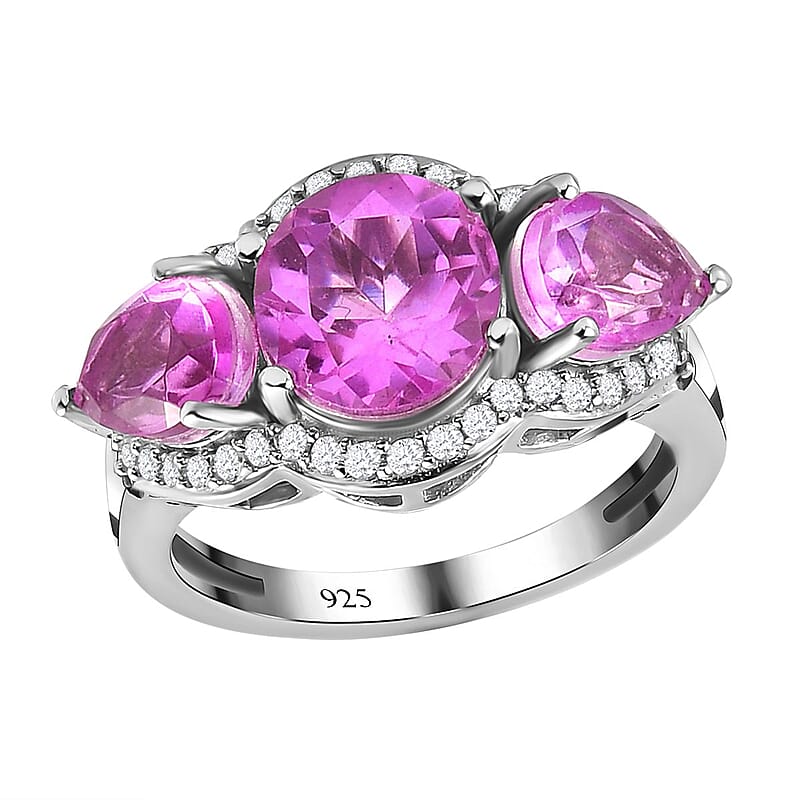 Patroke Quartz (Triplet) and White Zircon 4.40 ctw Ring in Platinum Over Sterling Silver (Size 11.5)
