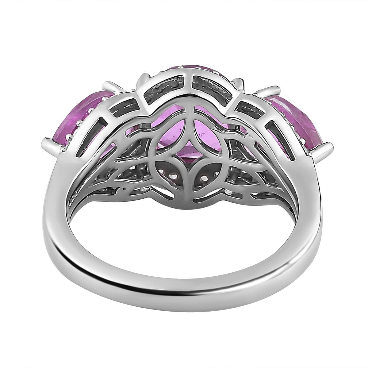 Patroke Quartz (Triplet) and White Zircon 4.40 ctw Ring in Platinum Over Sterling Silver (Size 11.5)