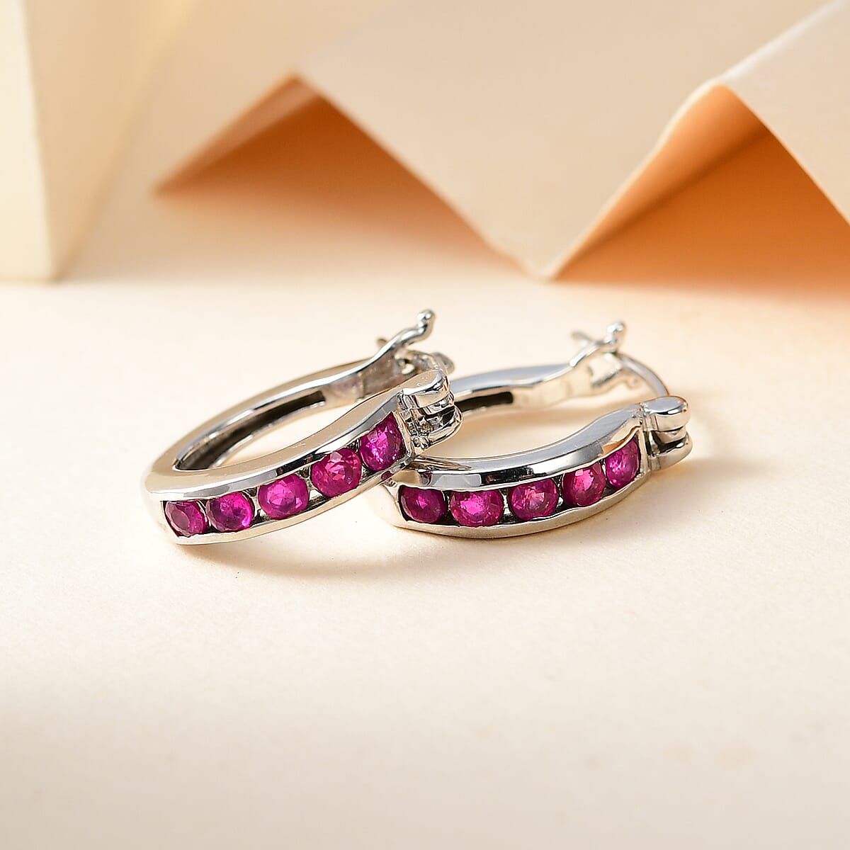 Premium Montepuez Ruby Hoop Earrings in Platinum Over Sterling Silver 0.85 ctw image number 1