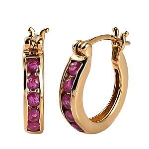 Premium Montepuez Ruby Hoop Earrings in Vermeil Yellow Gold Over Sterling Silver 0.85 ctw