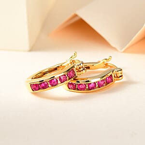 Premium Montepuez Ruby Hoop Earrings in Vermeil Yellow Gold Over Sterling Silver 0.85 ctw