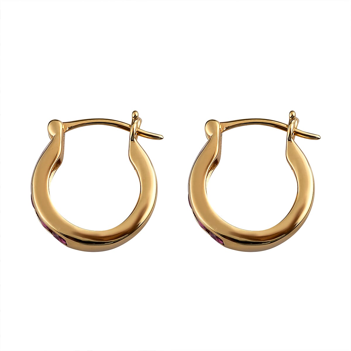 Premium Montepuez Ruby Hoop Earrings in Vermeil Yellow Gold Over Sterling Silver 0.85 ctw image number 3
