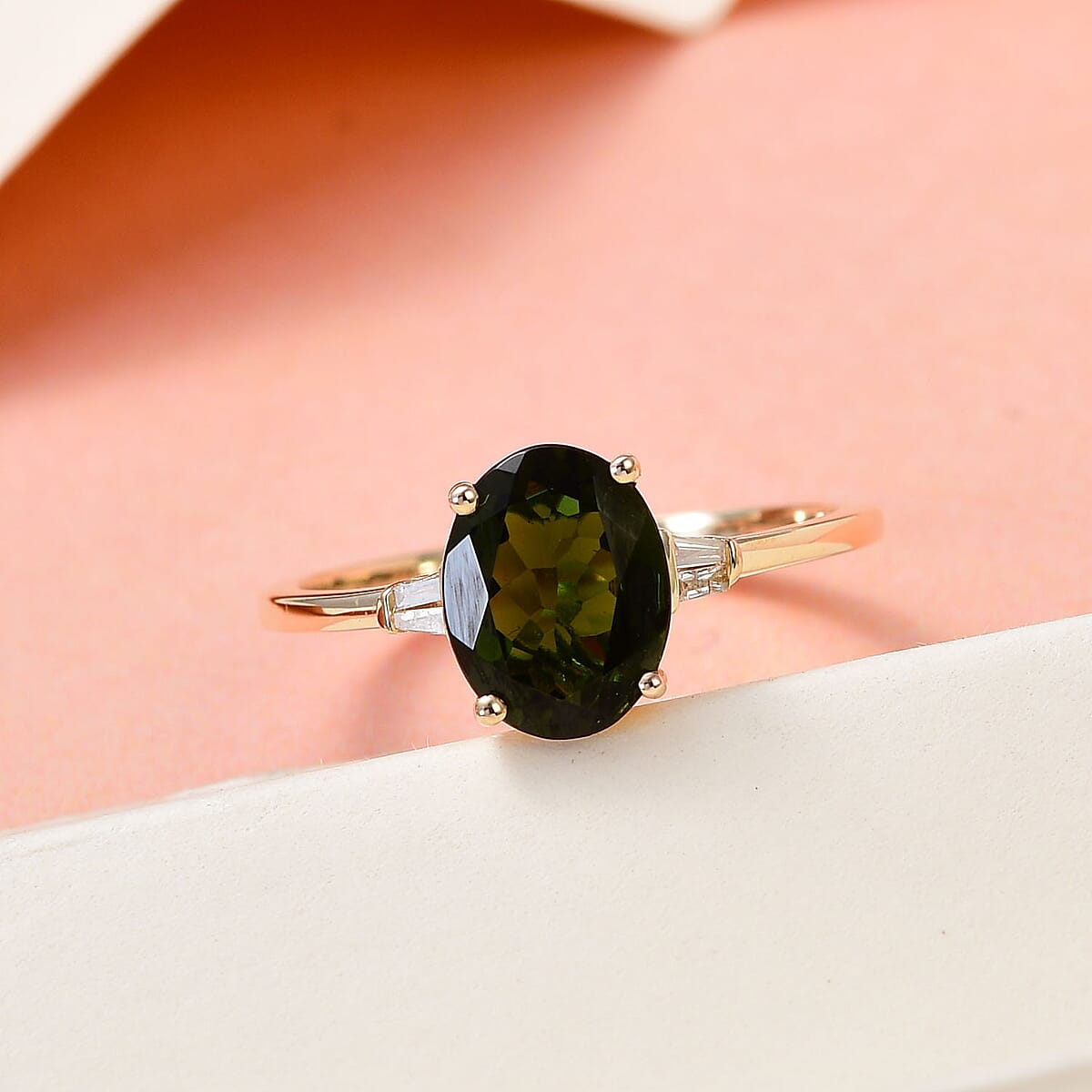 Luxoro 10K Yellow Gold Premium Tanzanian Chrome Tourmaline and Diamond Ring (Size 9.0) 1.75 ctw image number 1