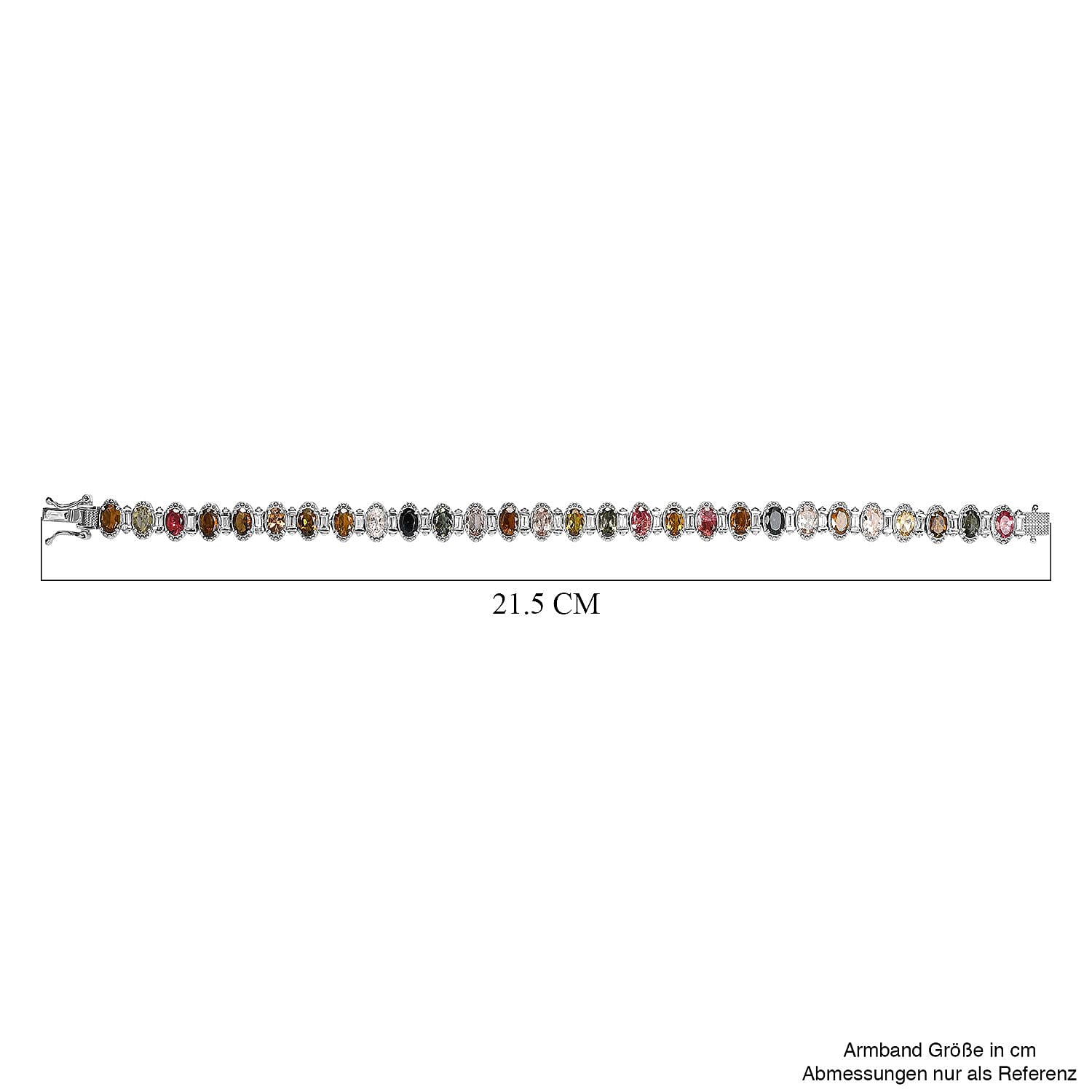 Multi Tourmaline and White Zircon 17.98 ctw Bracelet in Platinum Over Sterling Silver (8.0 In)