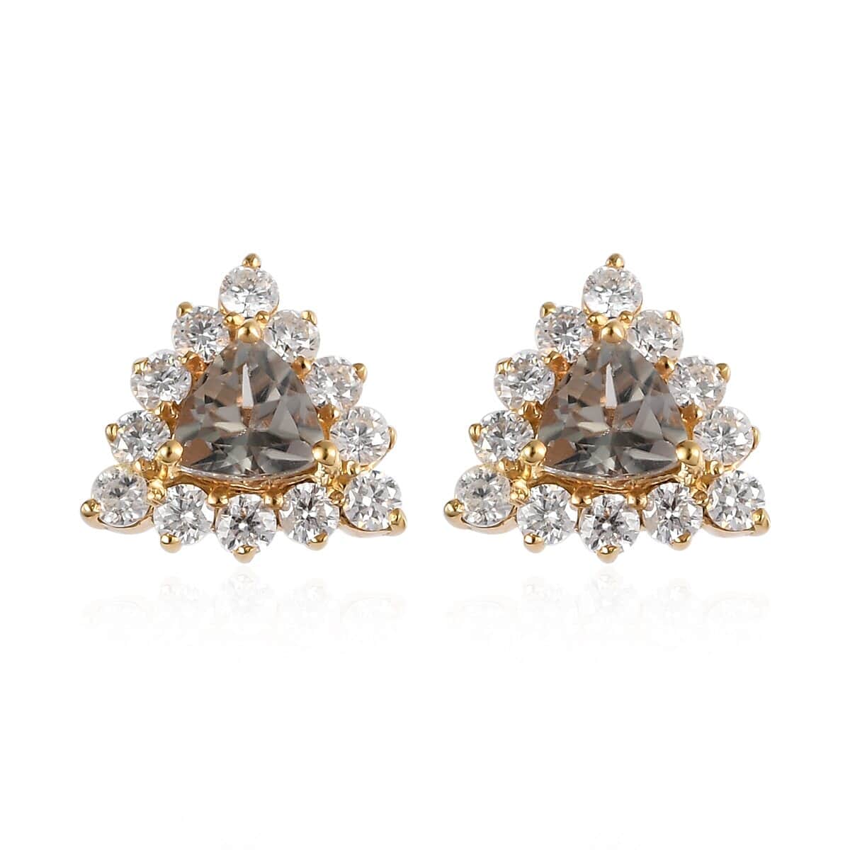 AAA Turkizite and Moissanite Sunburst Stud Earrings in Vermeil Yellow Gold Over Sterling Silver 1.75 ctw image number 0