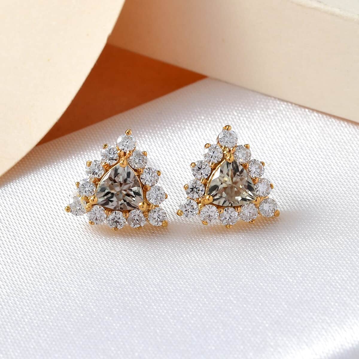 AAA Turkizite and Moissanite Sunburst Stud Earrings in Vermeil Yellow Gold Over Sterling Silver 1.75 ctw image number 1