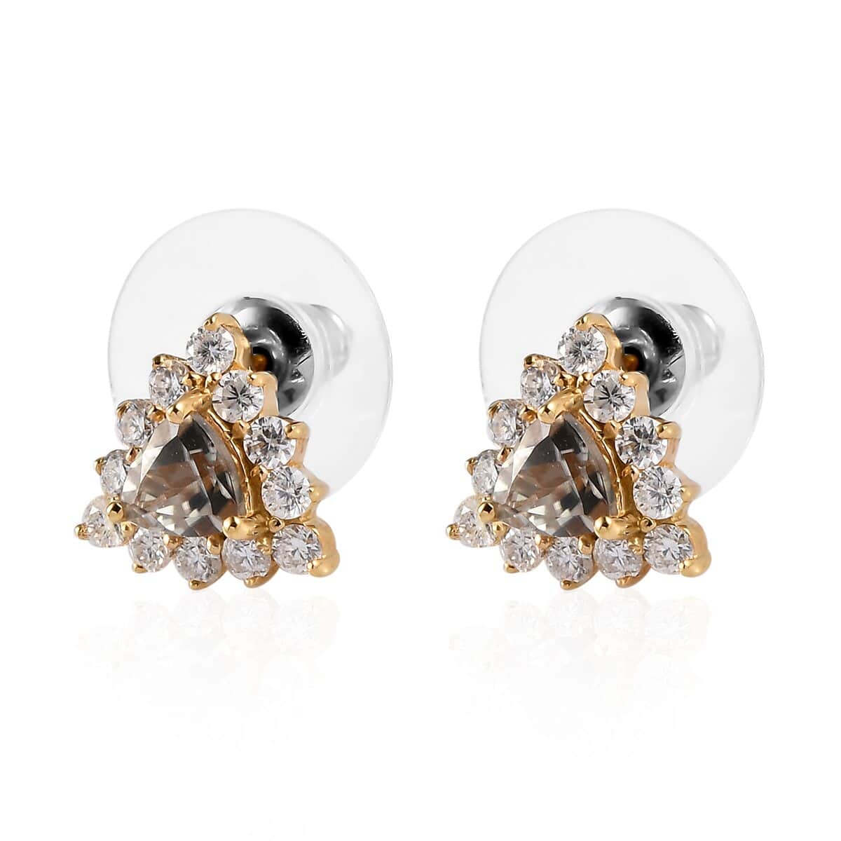 AAA Turkizite and Moissanite Sunburst Stud Earrings in Vermeil Yellow Gold Over Sterling Silver 1.75 ctw image number 3