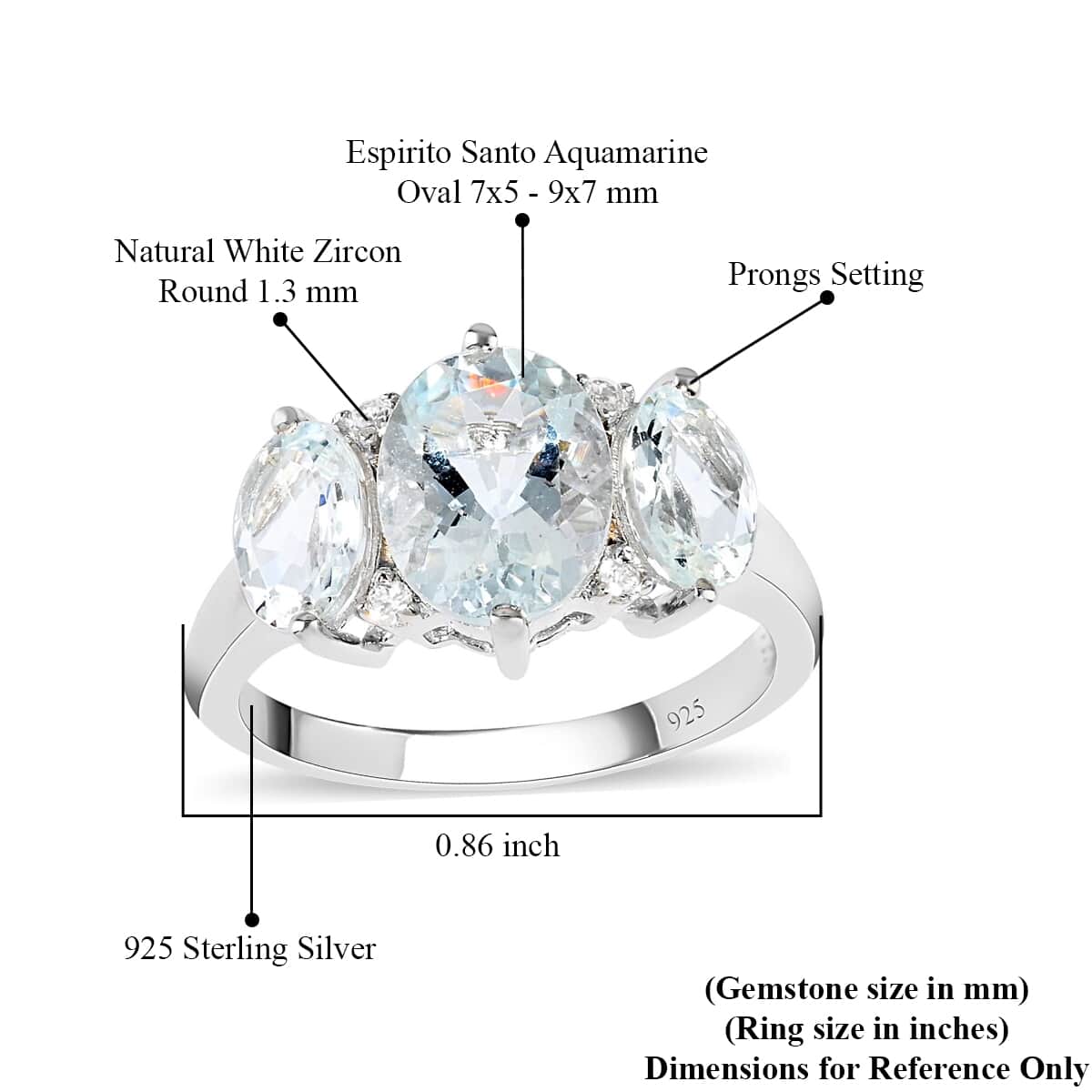 Espirito Santo Aquamarine and Natural White Zircon Ring in Sterling Silver 3.30 ctw image number 5