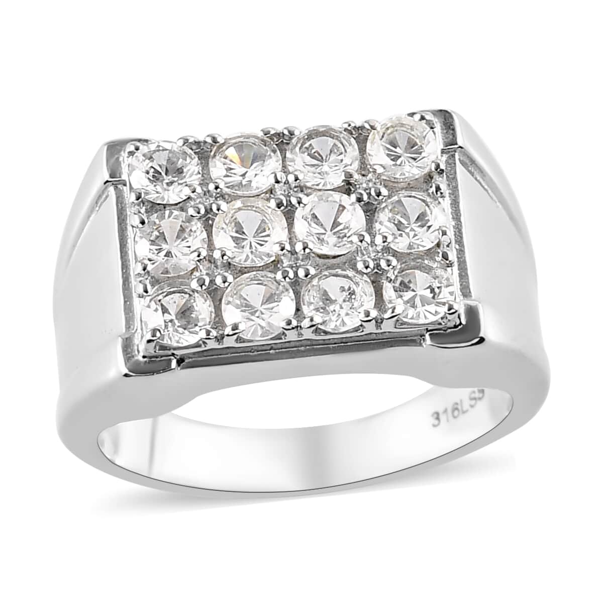 Buy Lab Created White Sapphire Men's Ring in Stainless Steel 2.00 ctw ...