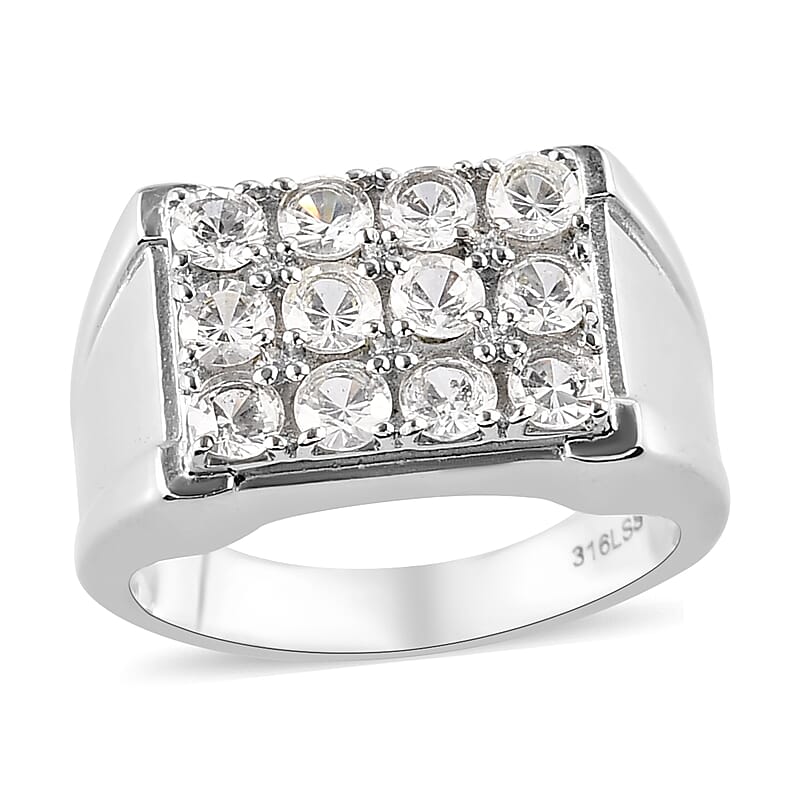 Lab Created White Sapphire Men's Ring in Stainless Steel (Size 10.0) 2.00 ctw | Tarnish-Free, Waterproof, Sweat Proof Jewelry