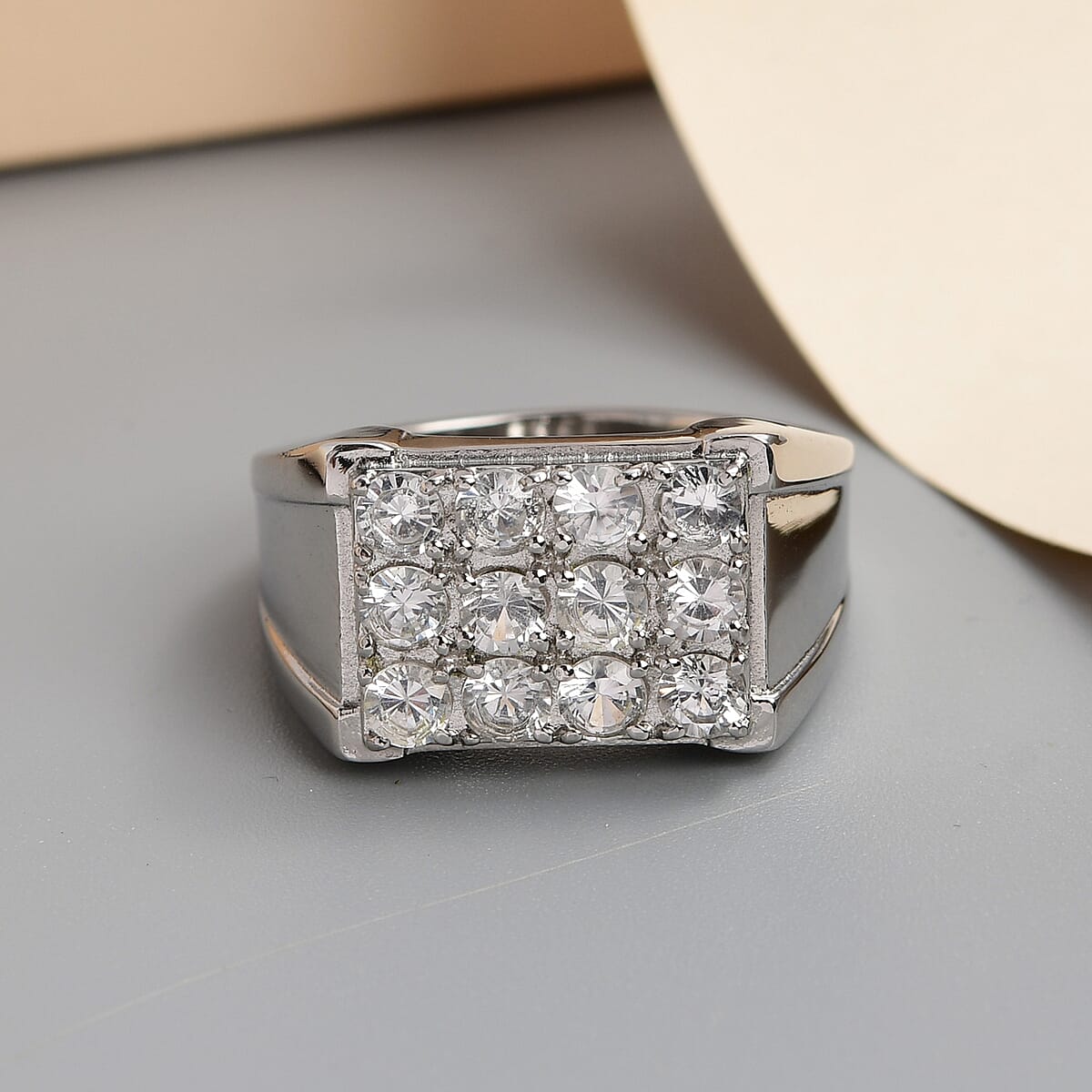 Lab Created White Sapphire Men's Ring in Stainless Steel 2.00 ctw image number 1